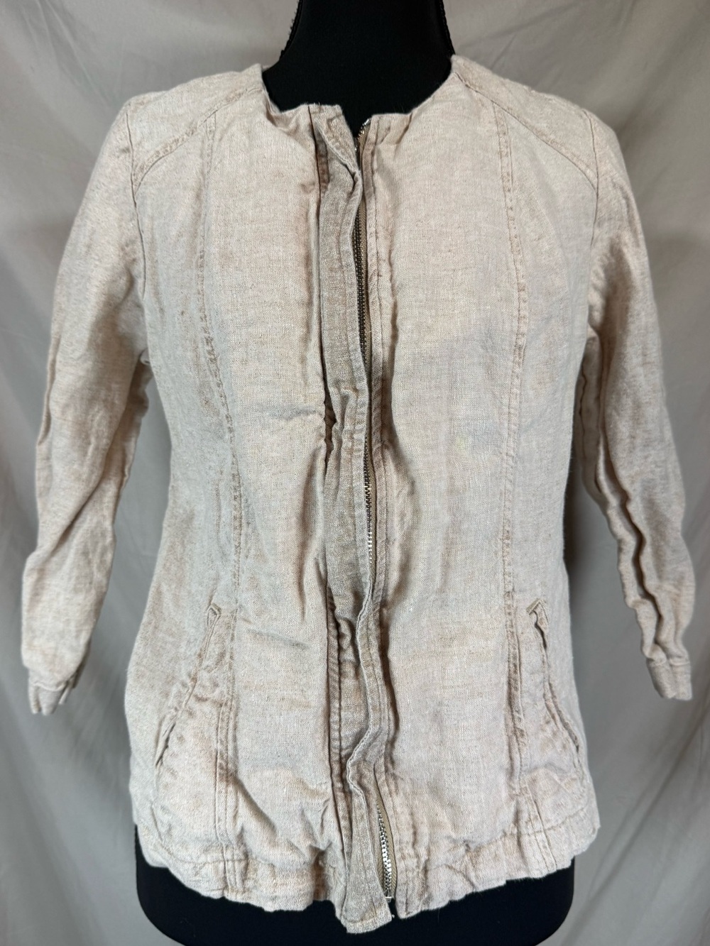 Chico’s‎ Linen Zip Front Jacket Beige Size 00 (US 0/2)